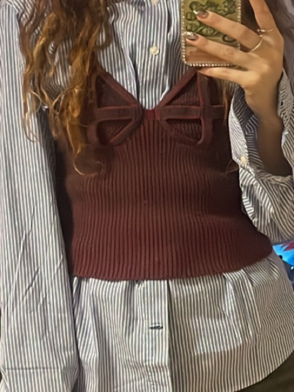 Ribbed Bow-Accent Crop Tank Top - Burgundy